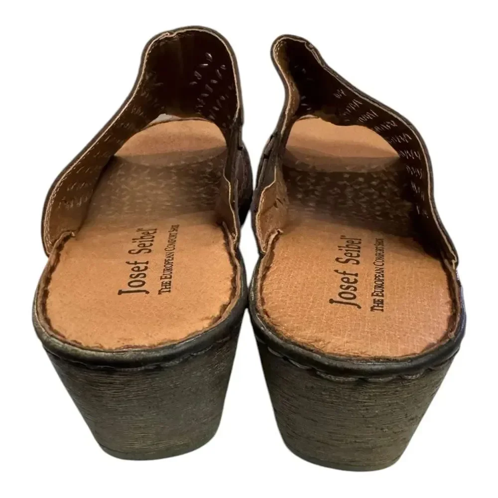 New Josef Seibel Rebecca 25 Women Brown Leather Slide Platform Sandals. 37 6 6.5
